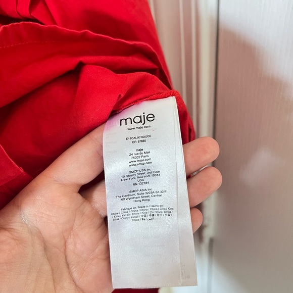 Maje Red Calix Cotton Button Down Blouse - Picture 9 of 12